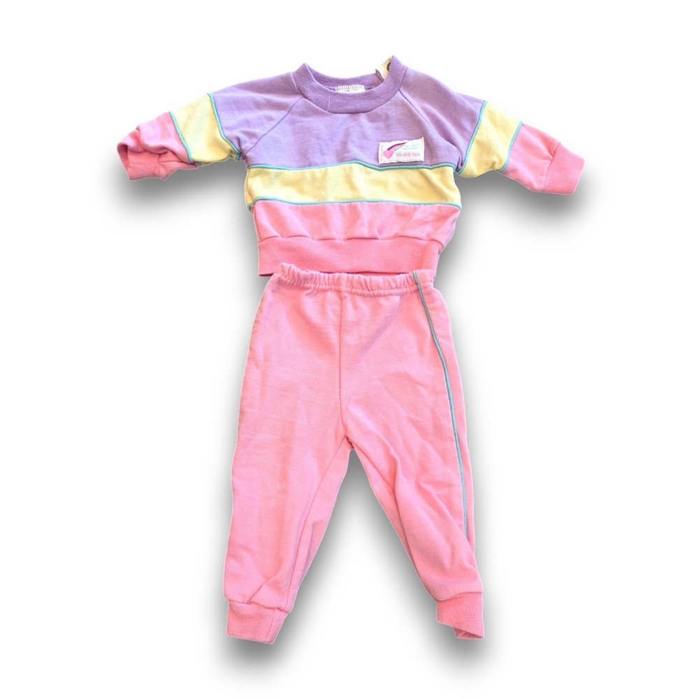 Vintage 80s Health-tex Colorblock Pastel Pink Pajamas Sweatshirt Pants Infant 6m